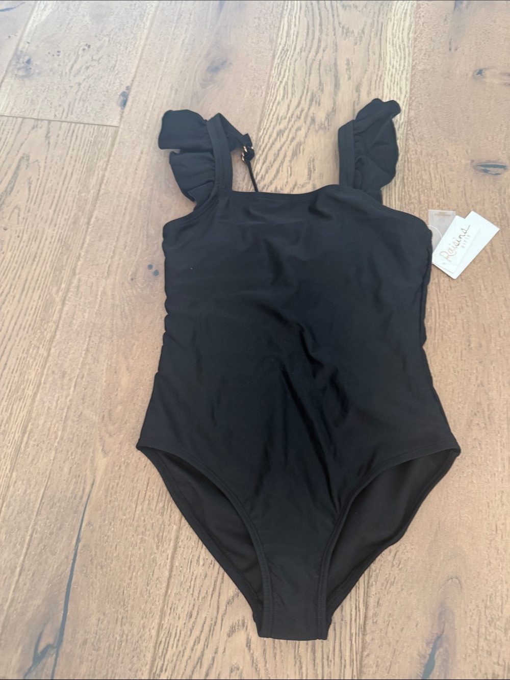 Raisins Black Ruffle Strap Girls One-Piece Swimsuit